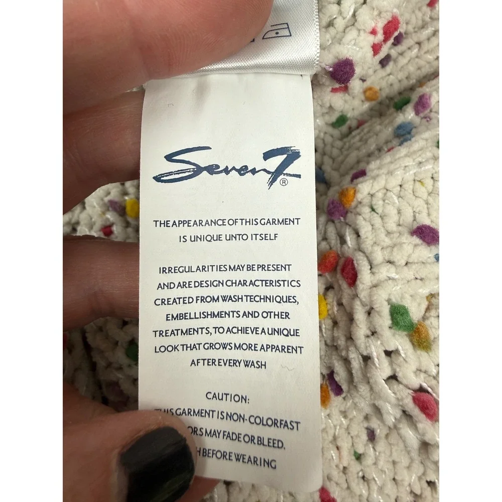 Seven7 XL Confetti Knit Sweater Rainbow Dot Oversized Crewneck Cream